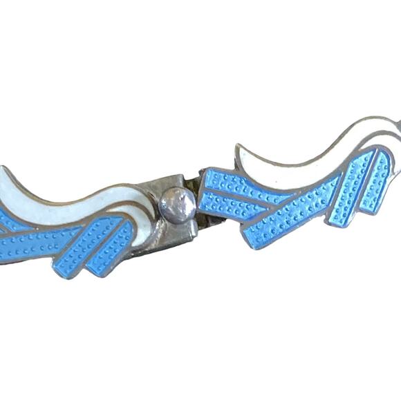 Vintage Margot De Taxco Silver Blue and White Enamel Necklace and Earring set - Picture 9 of 13